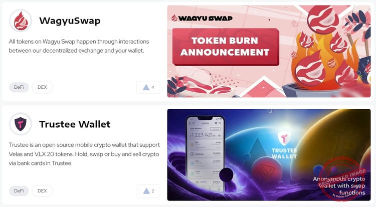Des Decentralized exchanges (DEX) développés dans l'environnement Velas