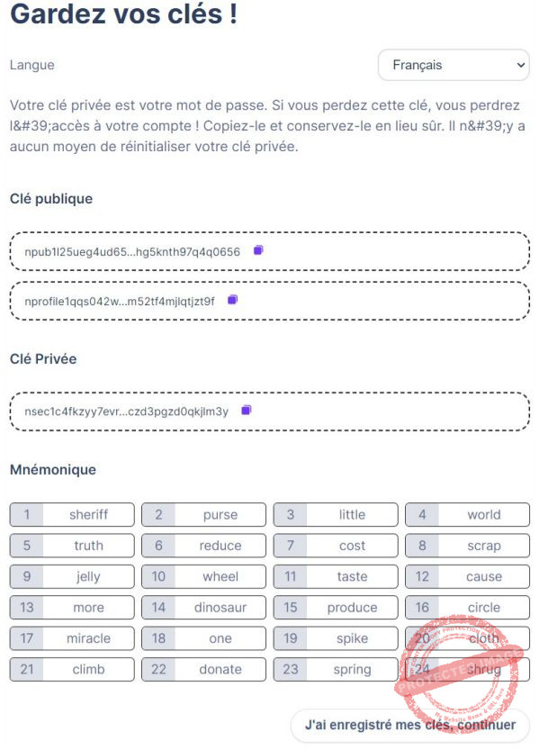 Création de compte sur Nostr