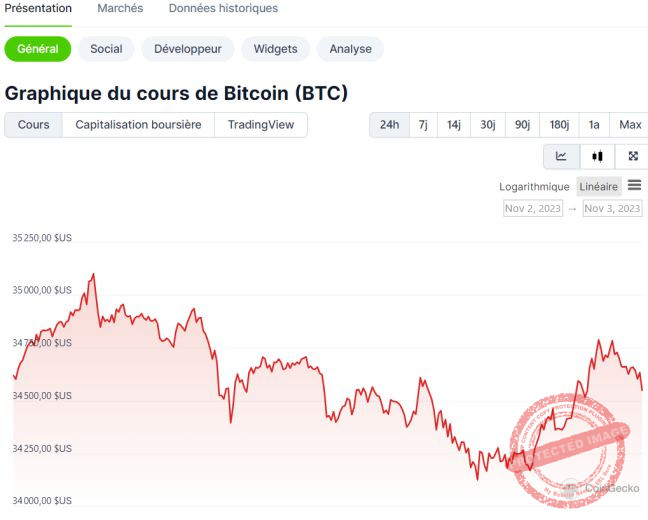Cours du bitcoin sur CoinGecko