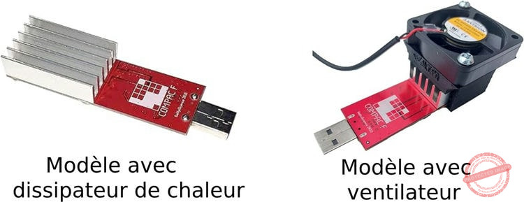 Les deux types de clés pour le USB mining : avec dissipateur de chaleur ou ventilateur