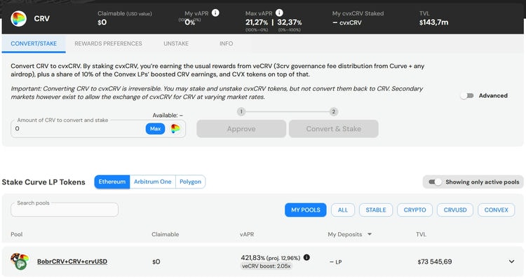 Staker des cryptos Curve (CRV) avec Convex Finance
