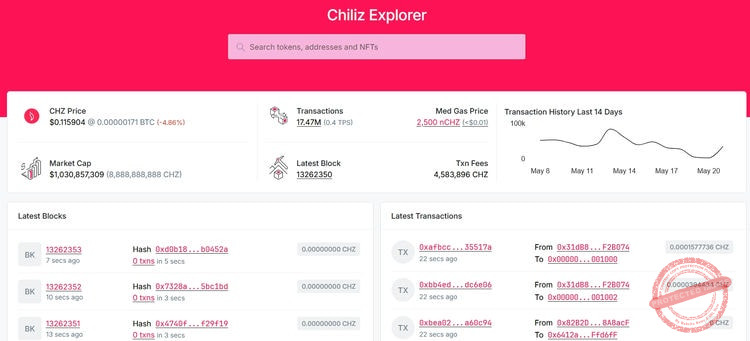 L'explorateur de blocs natif de ChilizChain