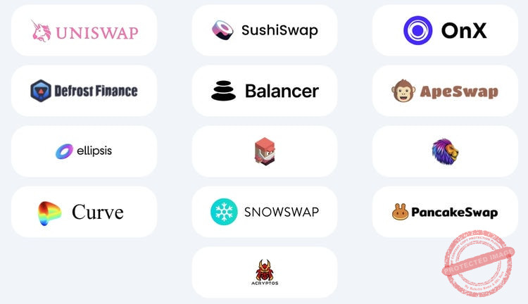 Les partenaires disponibles sur l'application DeFi d'Ankr