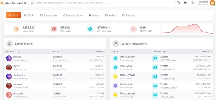 Solarscan : L'explorateur de blocs dédié