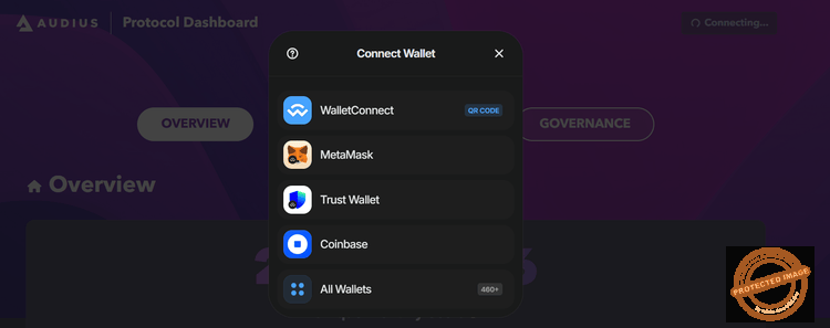 Pour staker des $AUDIO, il suffit de connecter son portefeuille au tableau de bord du site web