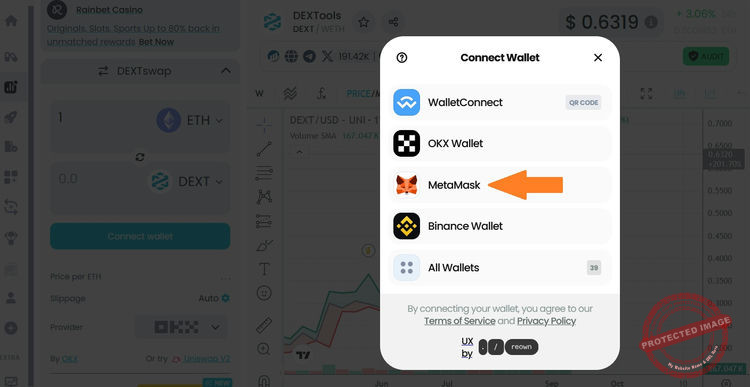 Étape 3 – Choisir le wallet, ici pour l'exemple MetaMask