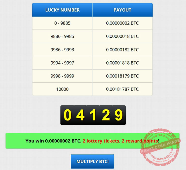 Participer à la loterie toutes les heures et gagner des satoshis, des tickets de loterie et des points de fidélité