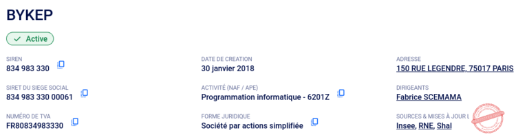 La société est toujours en activité (source : societe.com)