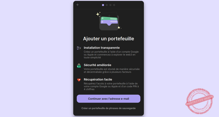 Première étape pour créer un compte sur Phantom wallet : Le lier à un email ou à une phrase de récupération