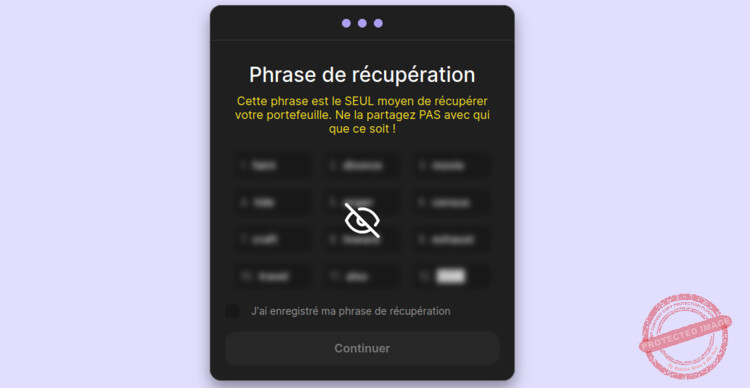 Noter la seed phrase : C'est l'identifiant unique de votre Phantom wallet