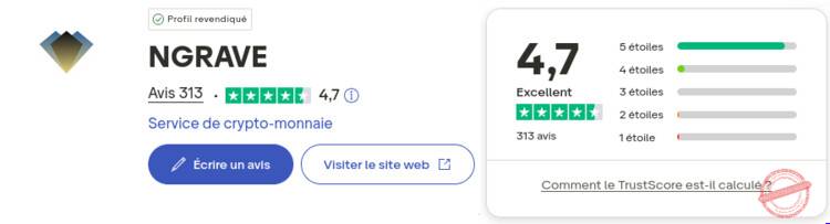Les avis des utilisateurs sur Trustpilot pour NGRAVE